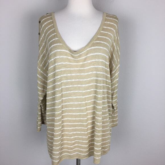 J Jill NWT Tan Summer Weight Long Sleeve V Neck  Sweater XL - Picture 2 of 7